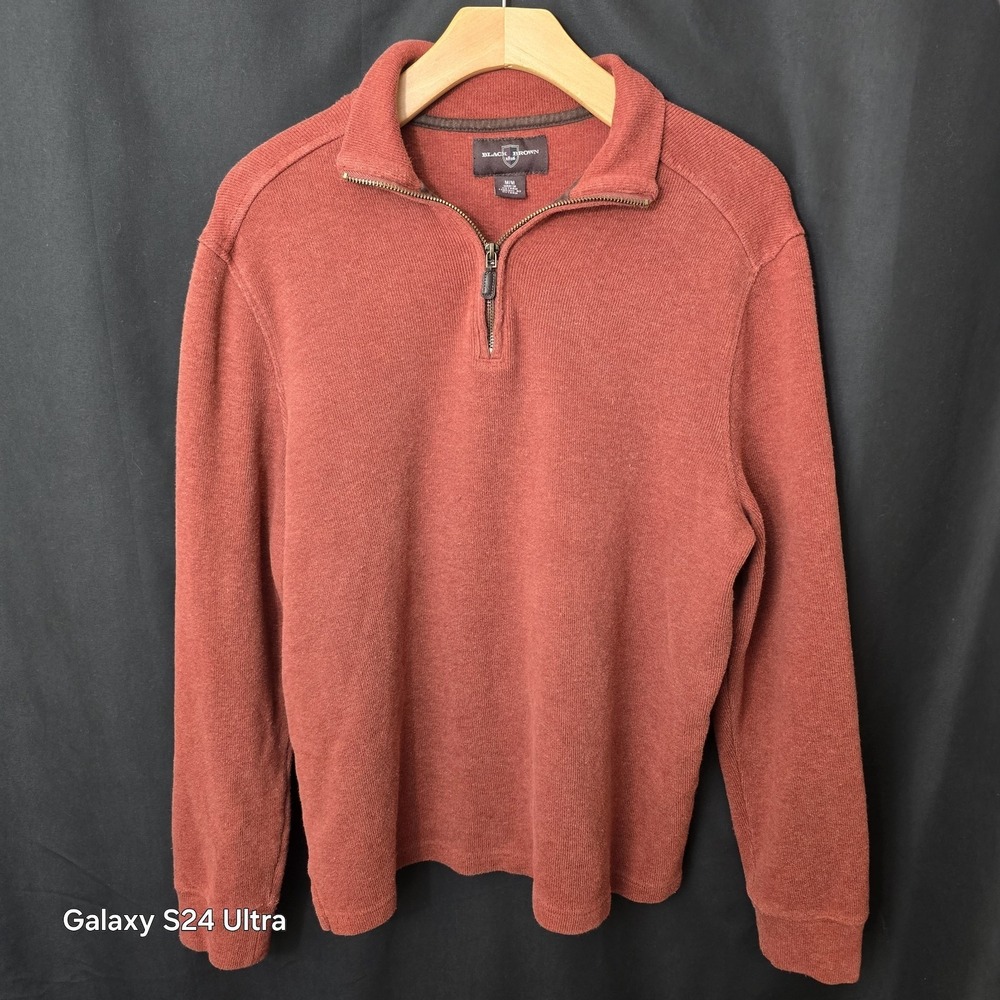 Sweater Mens 1/4 Zip Medium By Brown Black - Picture 2 of 12